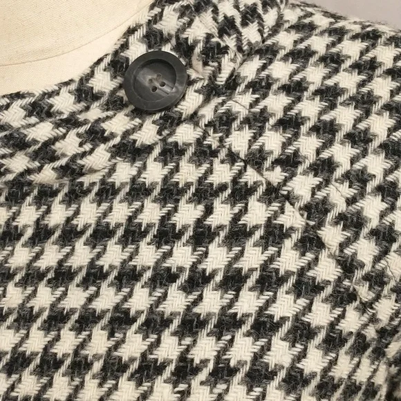 Vintage 60s Wool Dress Houndstooth Check Black & White Classy Midi SeeMeasure - Picture 6 of 16